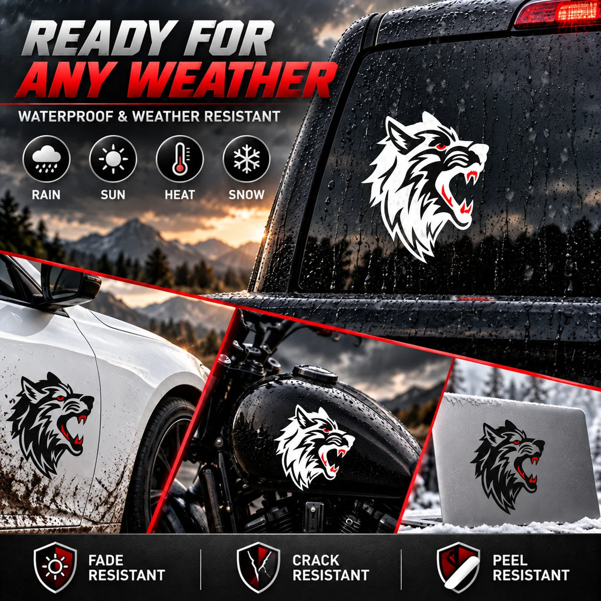 Raging Wolf Head Reflective Sticker for Cars & Trucks – Hand-Crafted Waterproof Vinyl Wolf Decal for Windows, Glass & Vehicles, 2 Pack