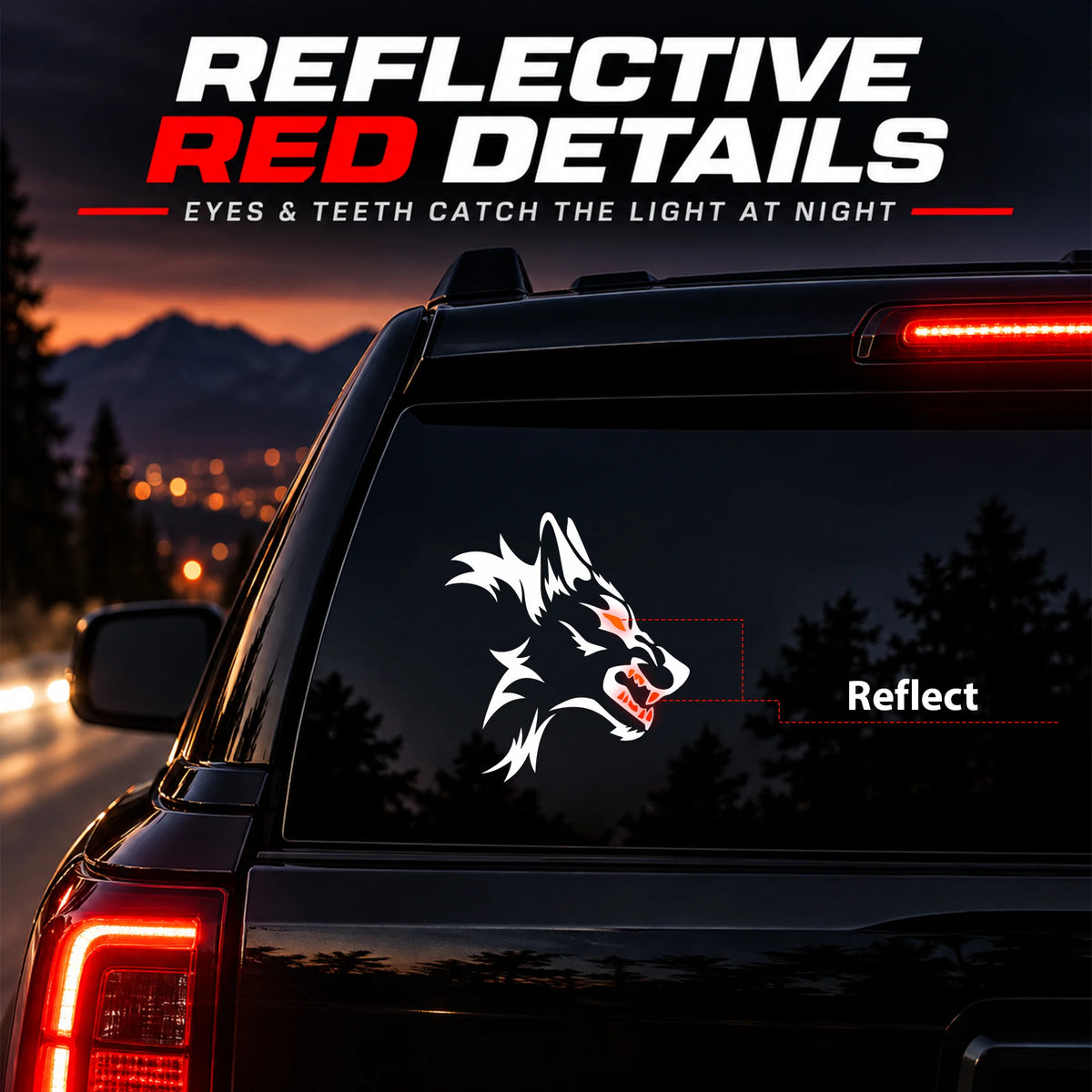 Fierce Side Wolf Reflective Sticker for Cars & Trucks – Hand-Crafted Waterproof Vinyl Wolf Decal for Windows, Glass & Vehicles, 2 Pack