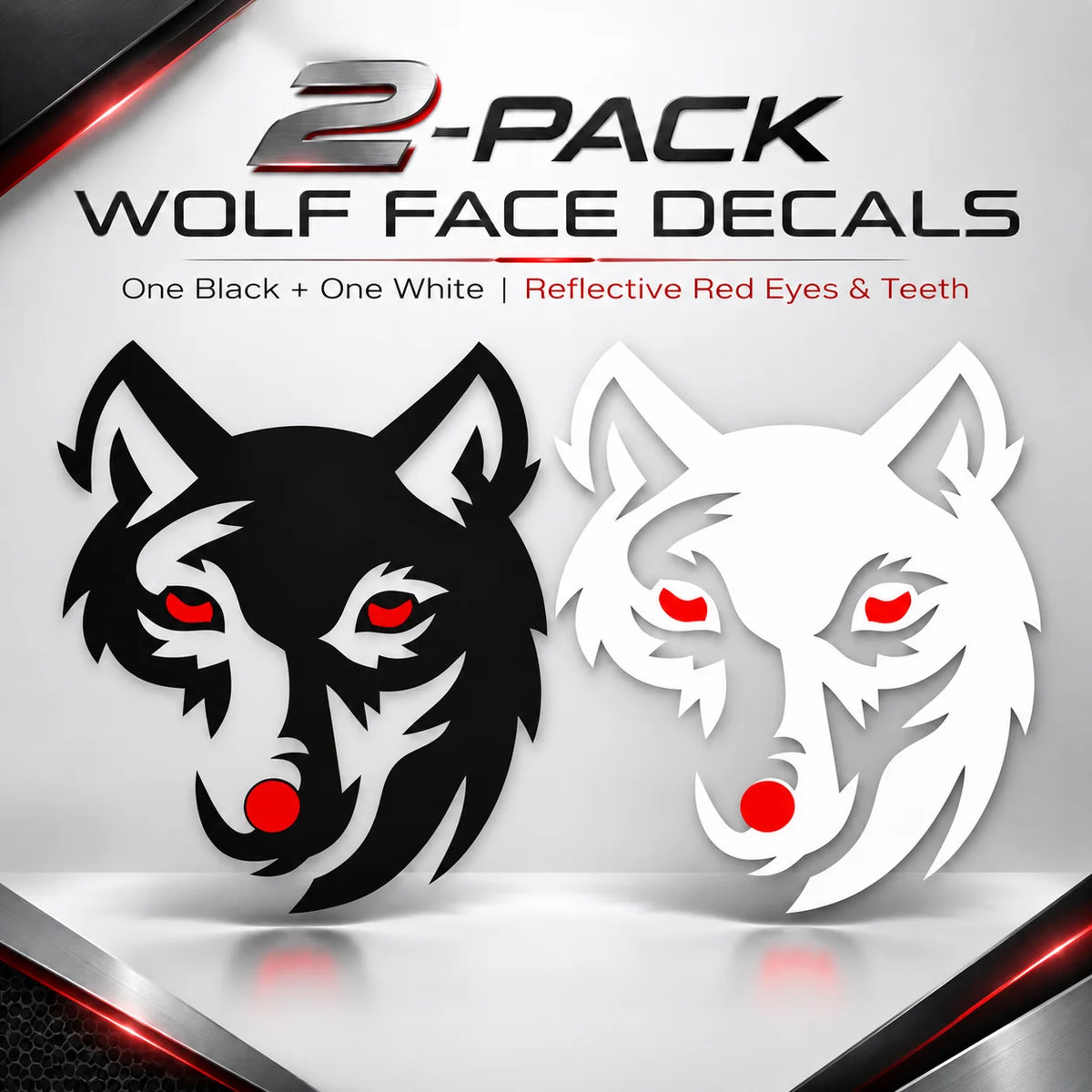 Shadow Wolf Face Reflective Sticker for Cars & Trucks – Hand-Crafted Waterproof Vinyl Wolf Decal for Windows, Glass & Vehicles, 2 Pack