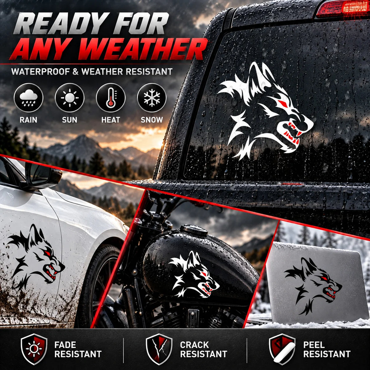 Fierce Side Wolf Reflective Sticker for Cars & Trucks – Hand-Crafted Waterproof Vinyl Wolf Decal for Windows, Glass & Vehicles, 2 Pack