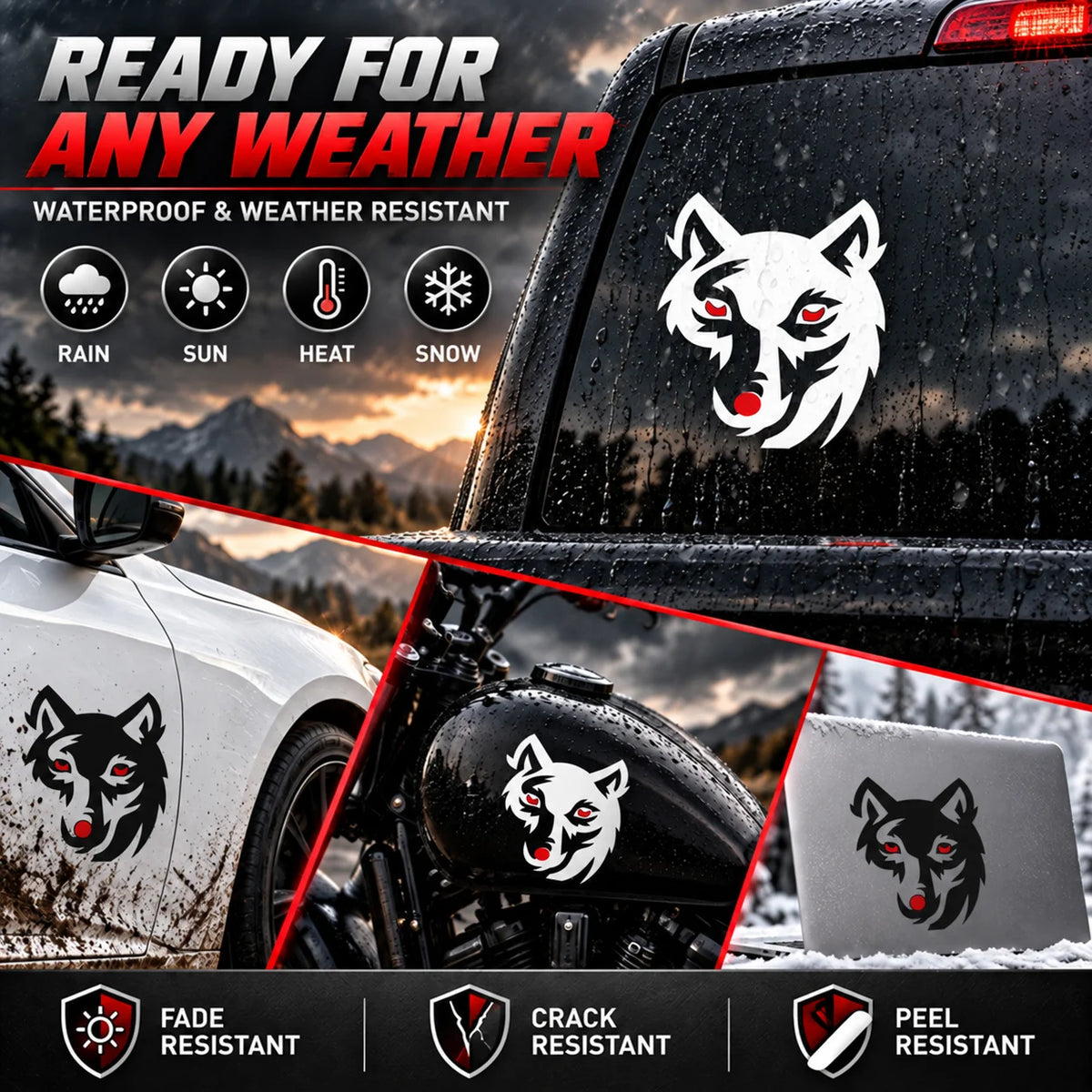 Shadow Wolf Face Reflective Sticker for Cars & Trucks – Hand-Crafted Waterproof Vinyl Wolf Decal for Windows, Glass & Vehicles, 2 Pack