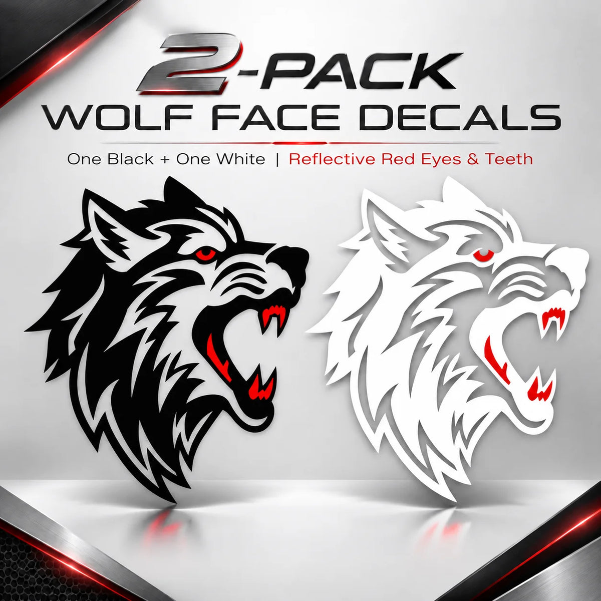 Raging Wolf Head Reflective Sticker for Cars & Trucks – Hand-Crafted Waterproof Vinyl Wolf Decal for Windows, Glass & Vehicles, 2 Pack