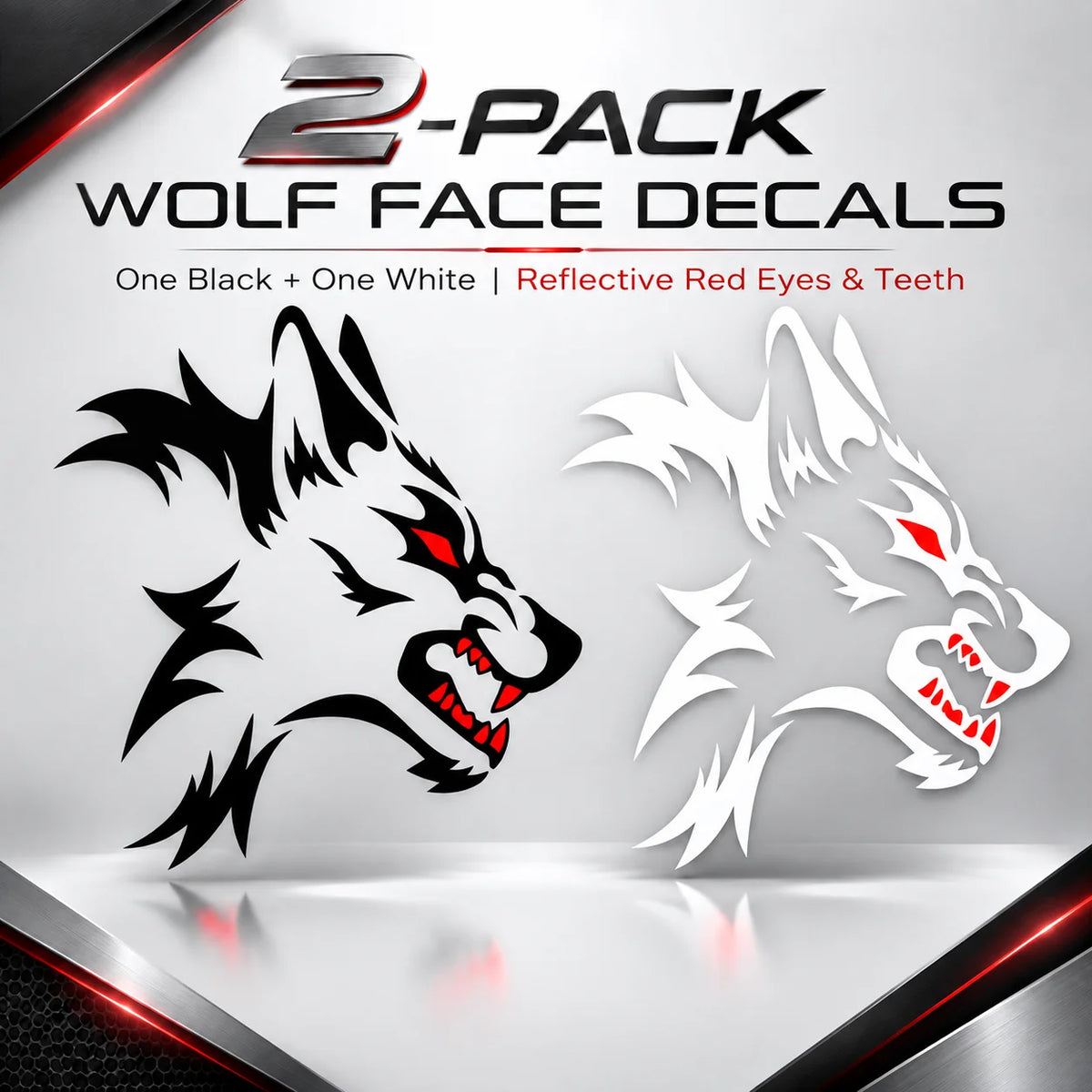 Fierce Side Wolf Reflective Sticker for Cars & Trucks – Hand-Crafted Waterproof Vinyl Wolf Decal for Windows, Glass & Vehicles, 2 Pack