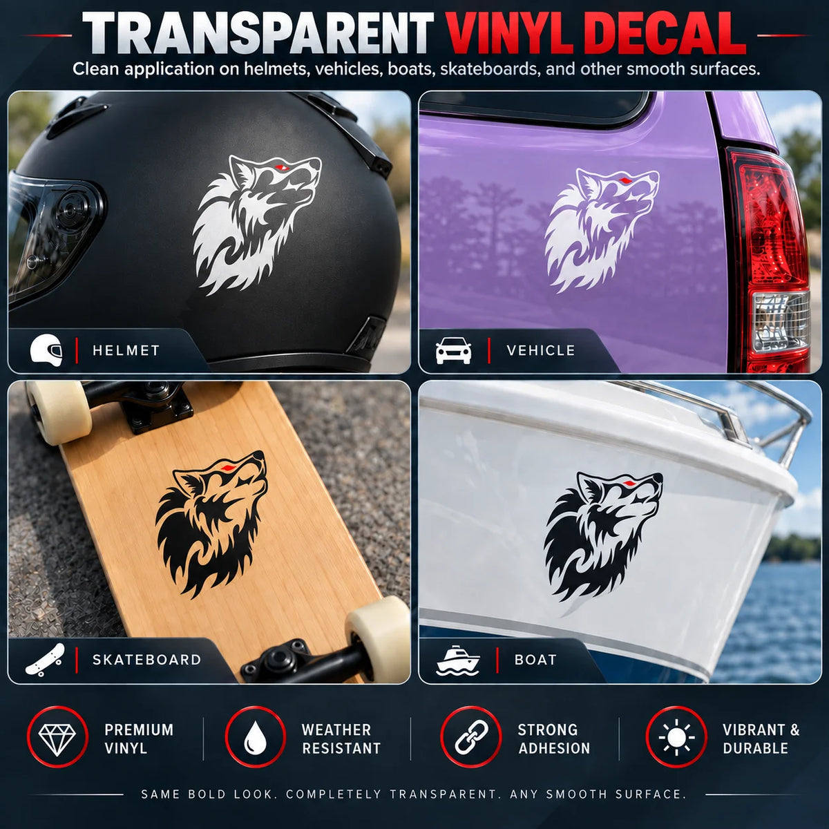 Tribal Wolf Profile Reflective Sticker – Waterproof Vinyl Wolf Decal for Cars, Trucks, Windows & Glass, 2 Pack