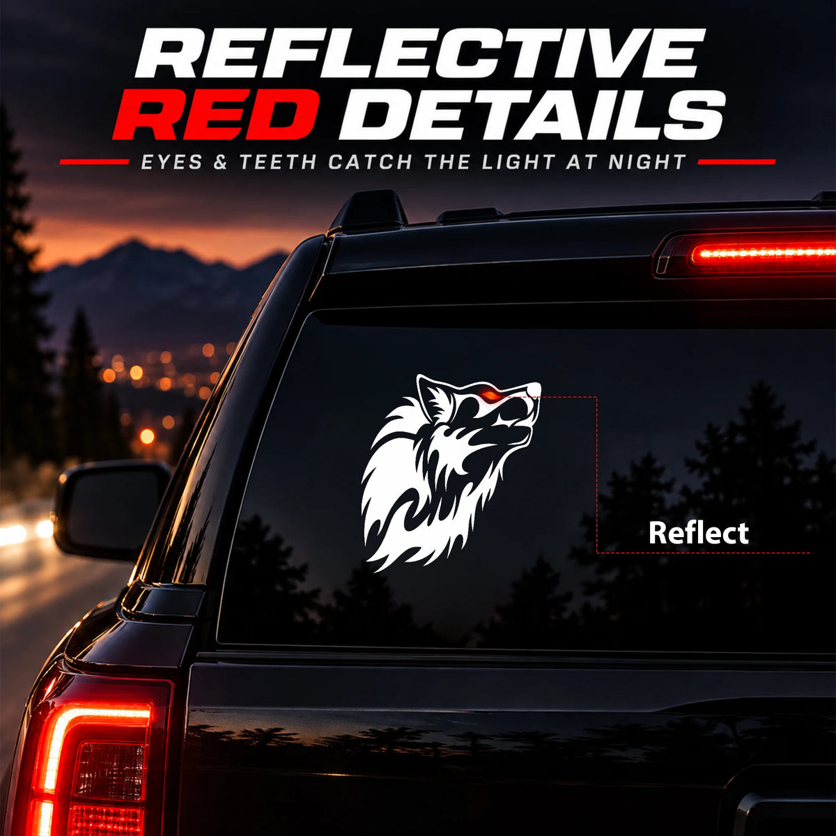Tribal Wolf Profile Reflective Sticker – Waterproof Vinyl Wolf Decal for Cars, Trucks, Windows & Glass, 2 Pack
