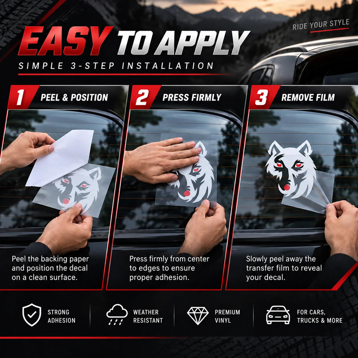 Shadow Wolf Face Reflective Sticker for Cars & Trucks – Hand-Crafted Waterproof Vinyl Wolf Decal for Windows, Glass & Vehicles, 2 Pack