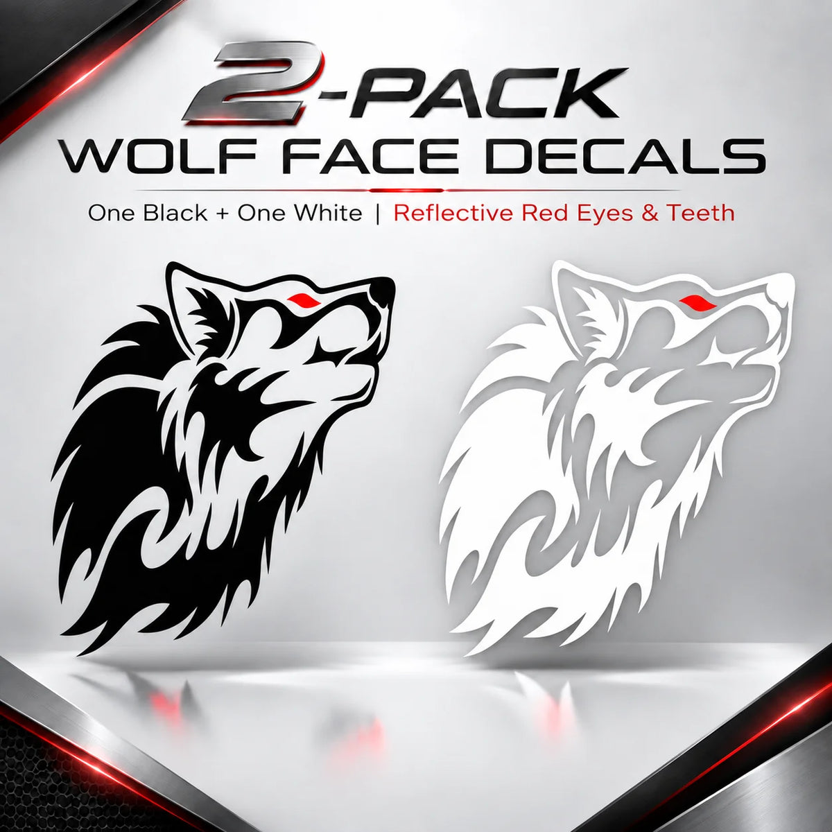 Tribal Wolf Profile Reflective Sticker – Waterproof Vinyl Wolf Decal for Cars, Trucks, Windows & Glass, 2 Pack