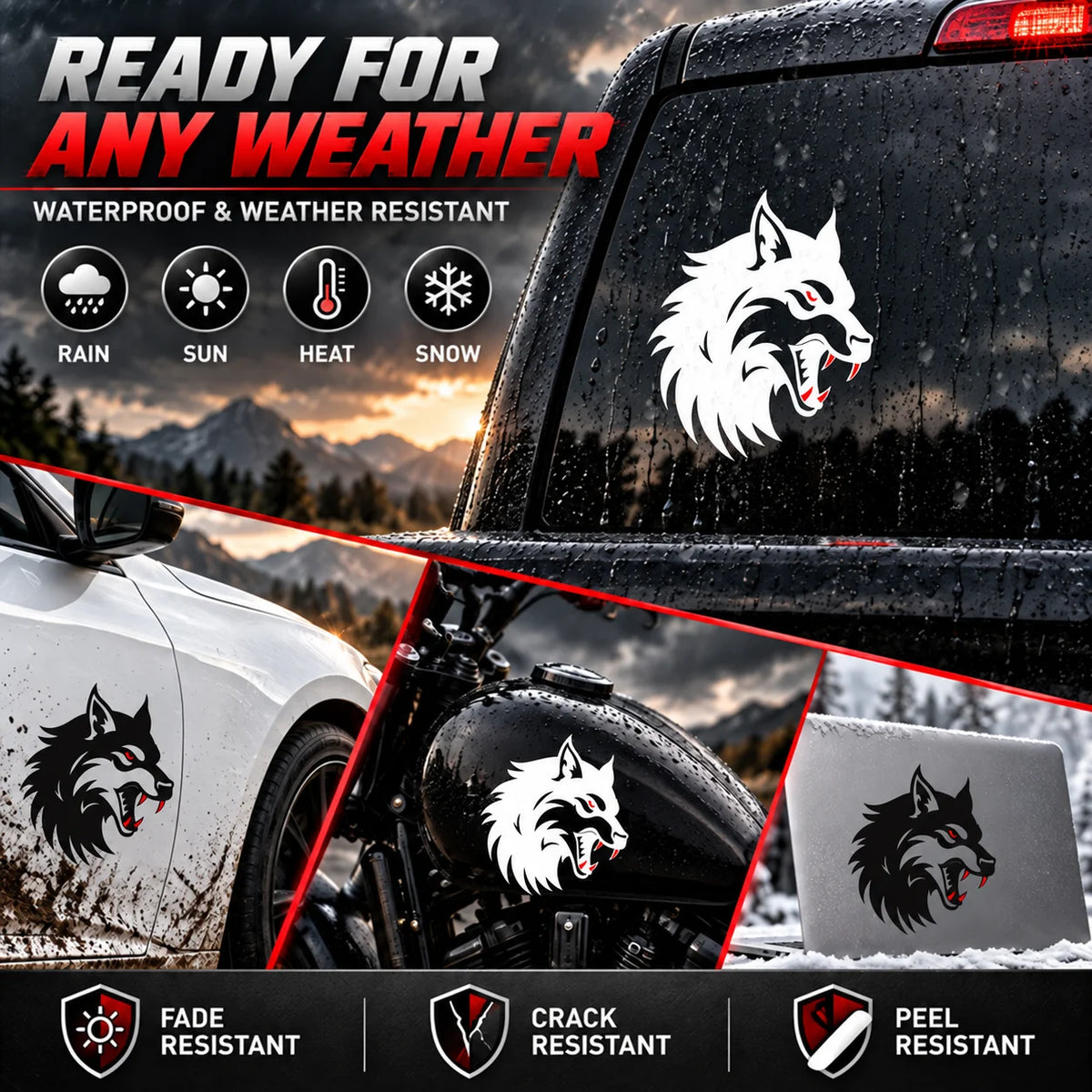 Savage Howling Wolf Reflective Sticker for Cars & Trucks – Hand-Crafted Waterproof Vinyl Wolf Decal for Windows, Glass & Vehicles, 2 Pack