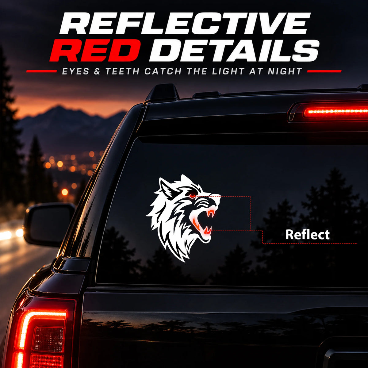 Raging Wolf Head Reflective Sticker for Cars & Trucks – Hand-Crafted Waterproof Vinyl Wolf Decal for Windows, Glass & Vehicles, 2 Pack