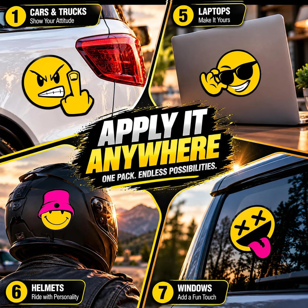 Reflective Smiley Face Stickers – Waterproof Vinyl Car Decals