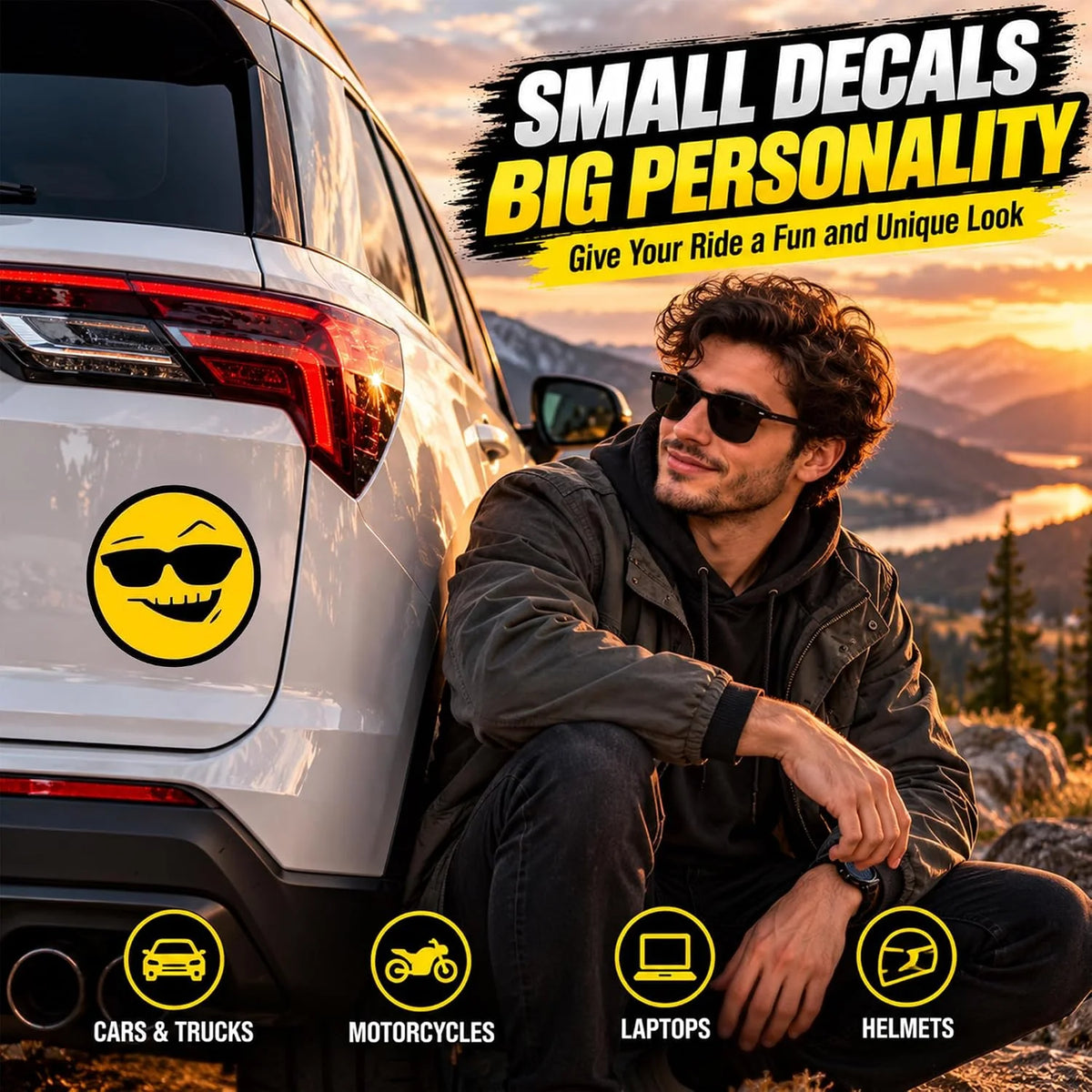 Reflective Smiley Face Stickers – Waterproof Vinyl Car Decals