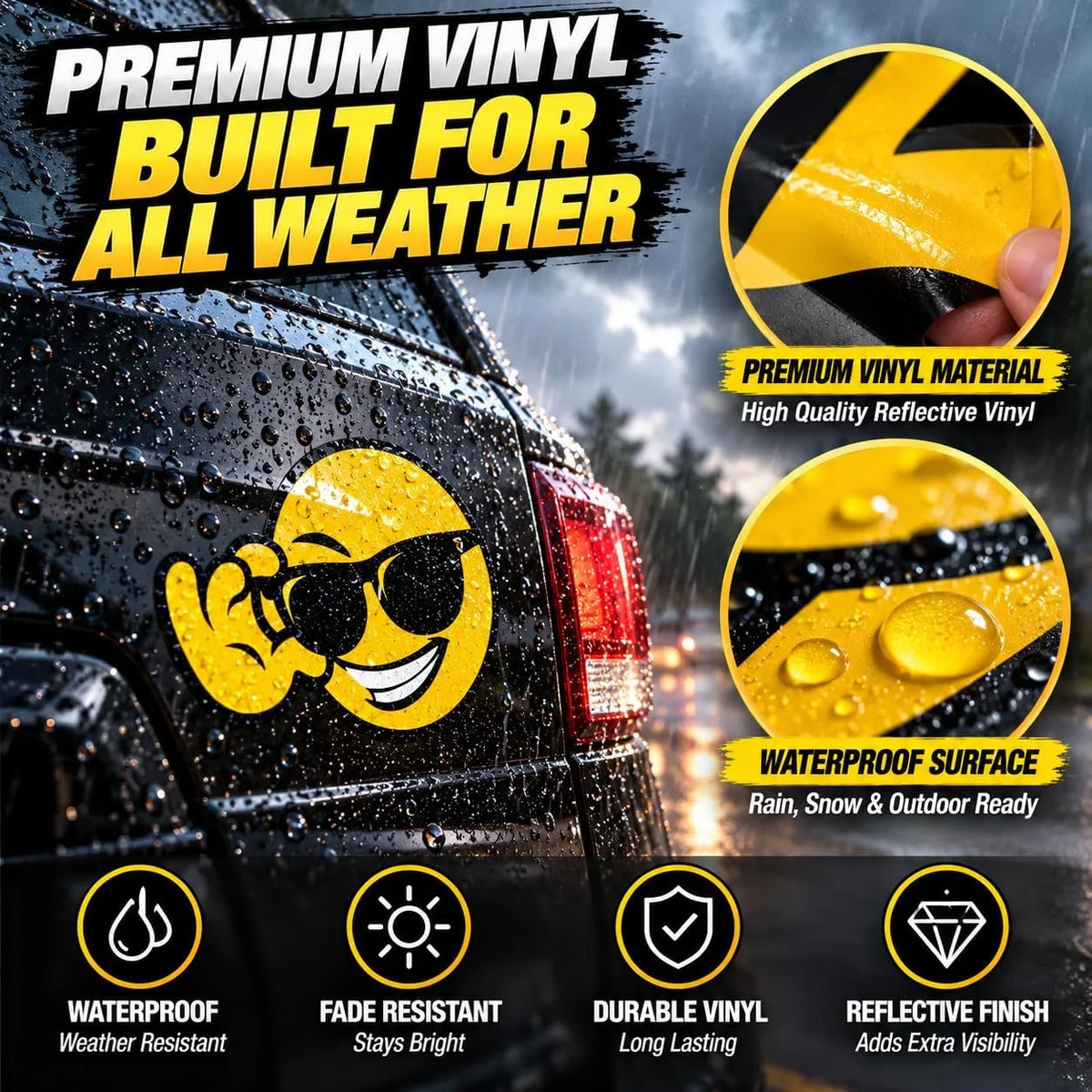 Reflective Smiley Face Stickers – Waterproof Vinyl Car Decals